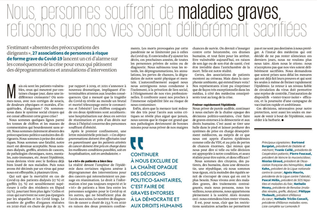 « Nous refusons que nos vies soient délibérément sacrifiées » : l’appel de 27 associations de malades à risque de forme grave du Covid-19